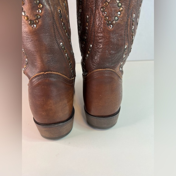 Frye Leather Studded Brown Cowboy Boot, Size 6.5 - Picture 4 of 9